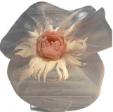 Crinol saucer with sinamay flower and feathers
