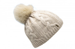 wool-beanie with fleece and faux fur pompom