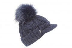 Cable stitch-Peak-Pull-on with Fleece and fur pompom